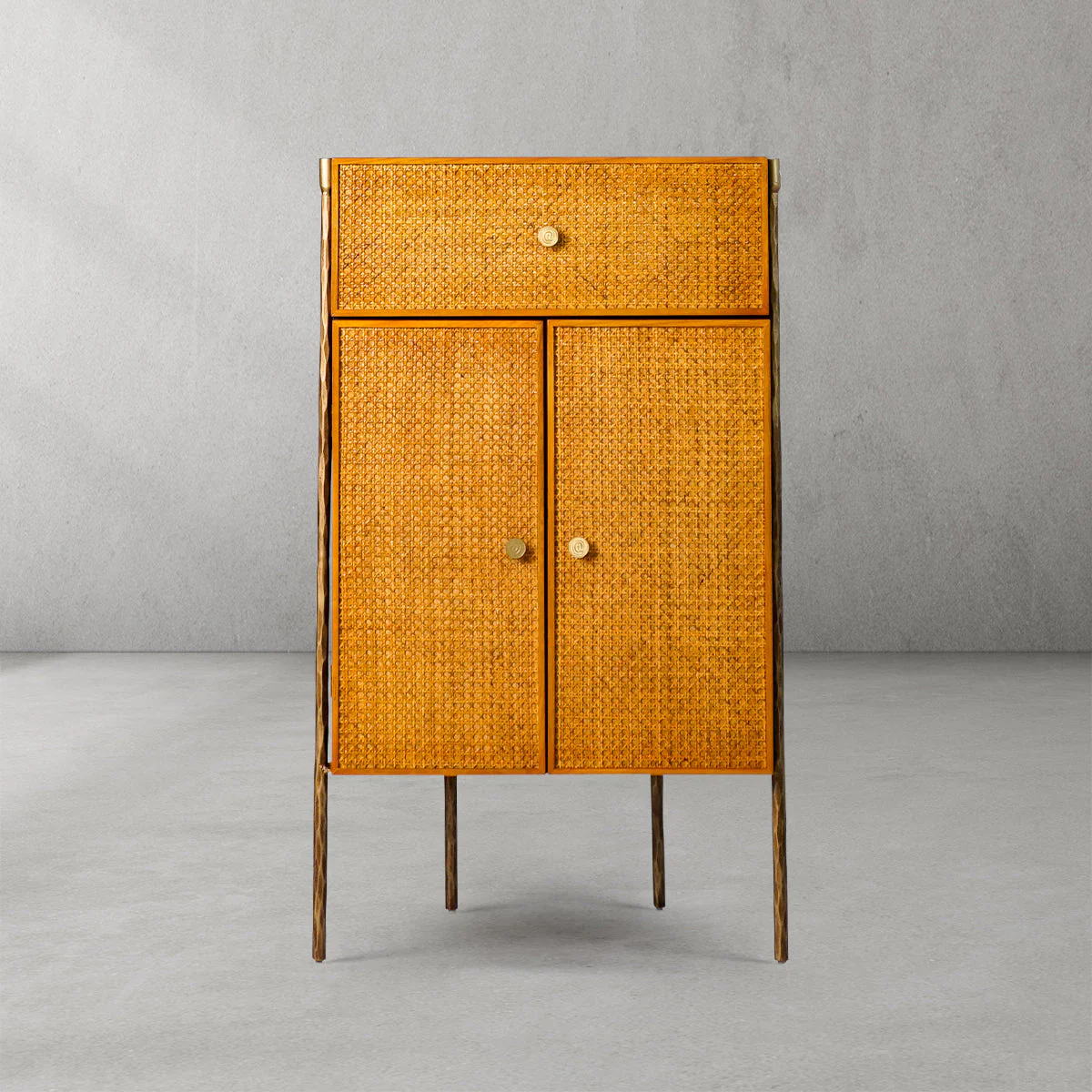 Hand-Forged Metal Metal Frame Rattan Side Cabinet - Image 3