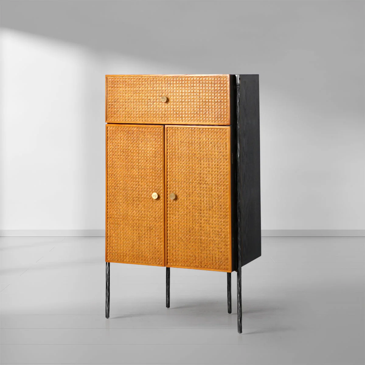 Hand-Forged Metal Metal Frame Rattan Side Cabinet - Image 8