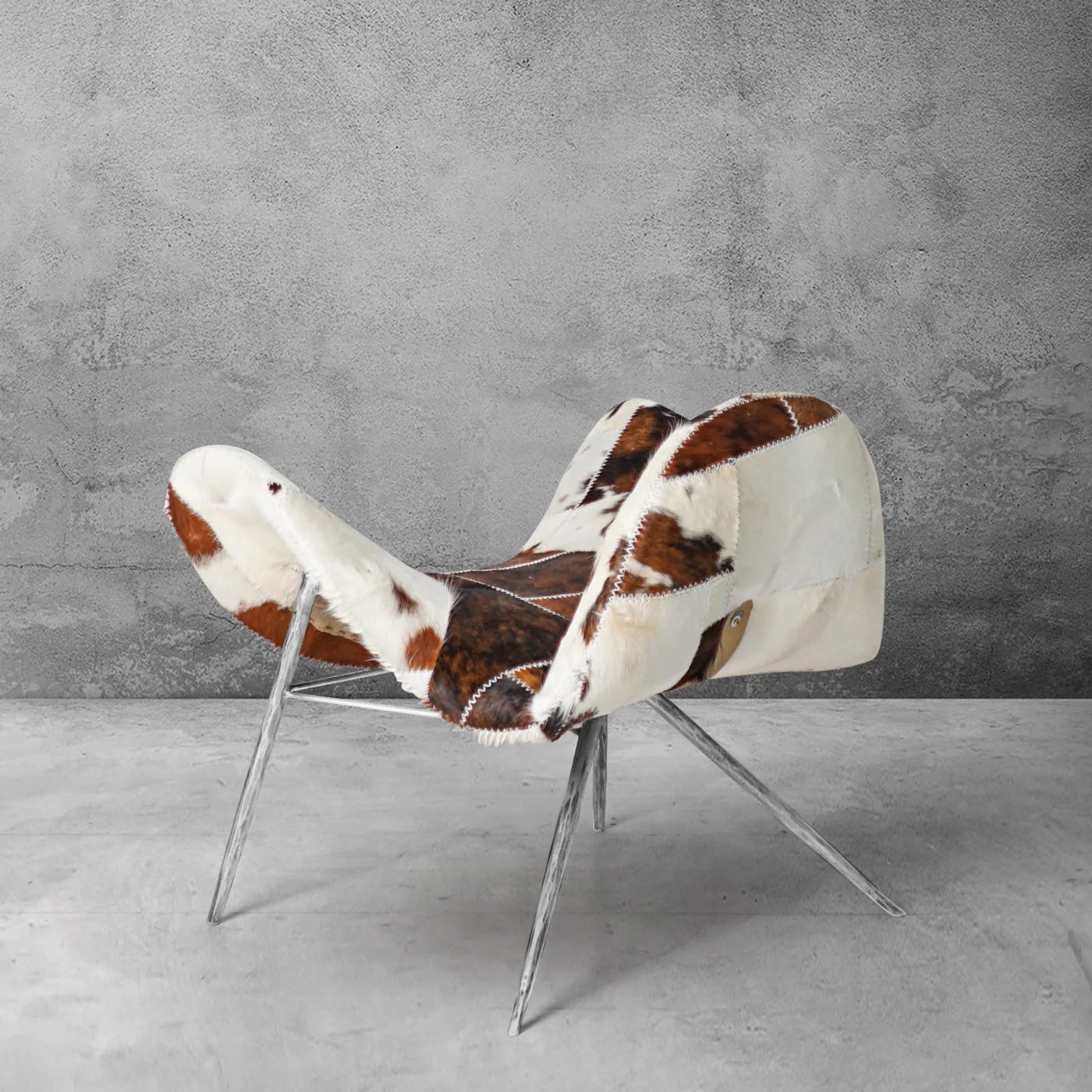 Hand-Forged Metal Milk Coffee Fur Lounge Chair - Image 13