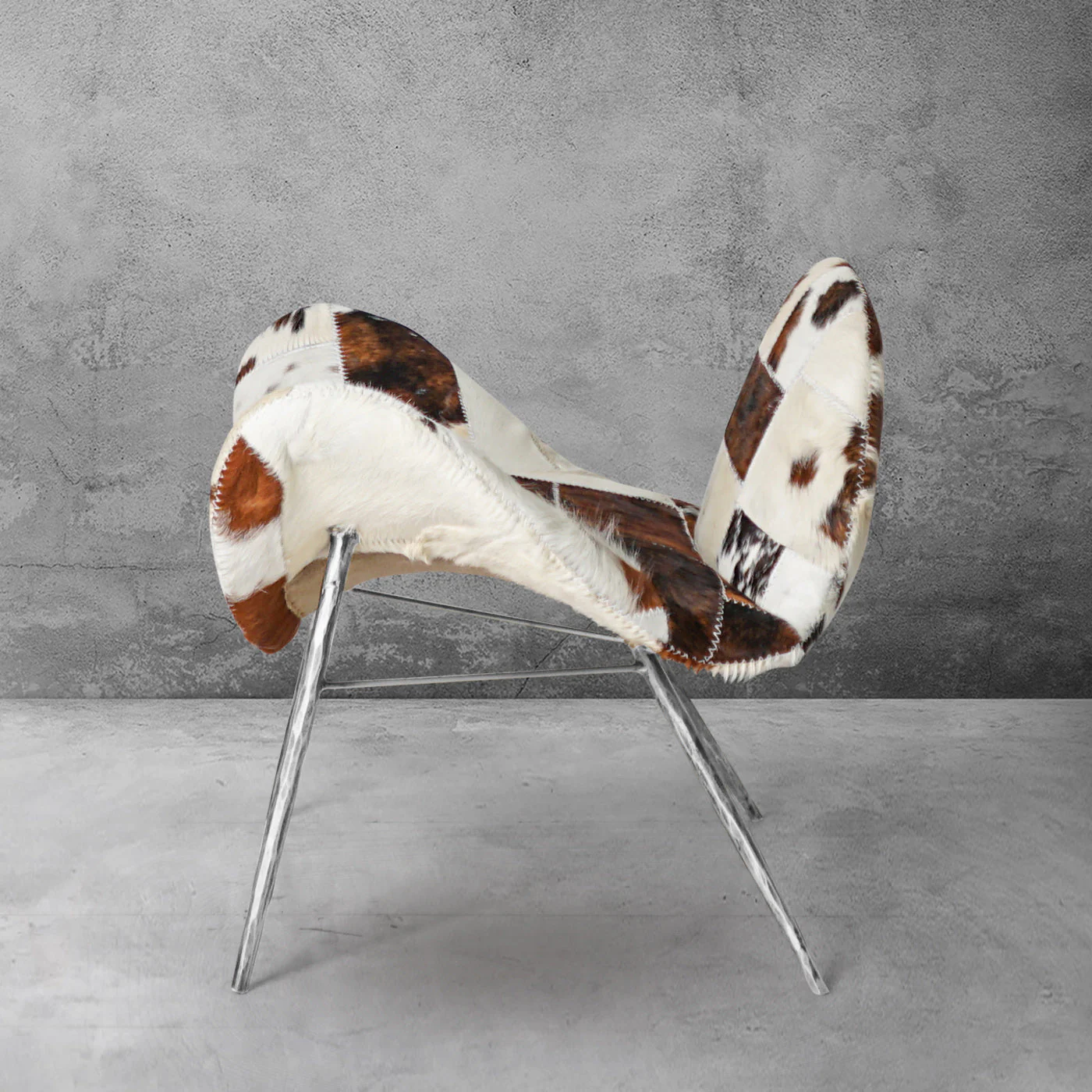 Hand-Forged Metal Milk Coffee Fur Lounge Chair - Image 14