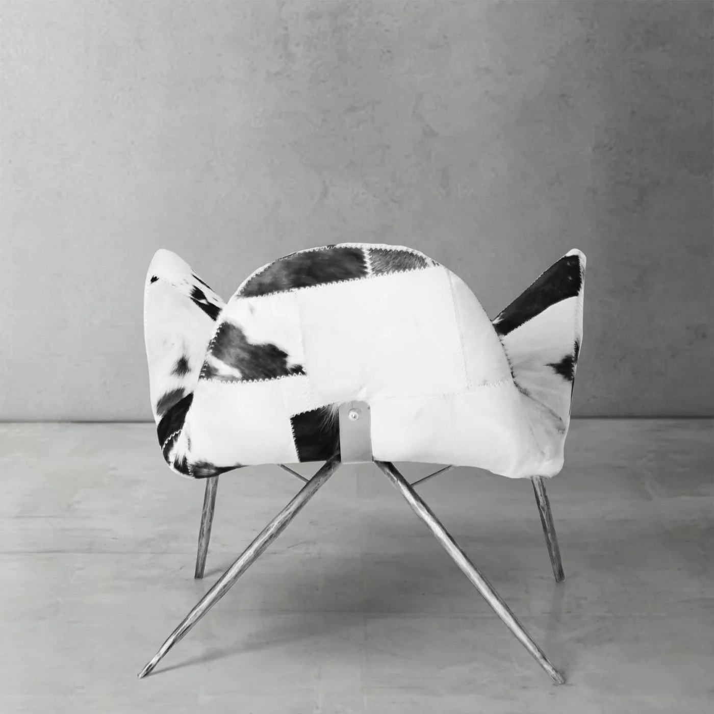 Hand-Forged Metal Milk Coffee Fur Lounge Chair - Image 15