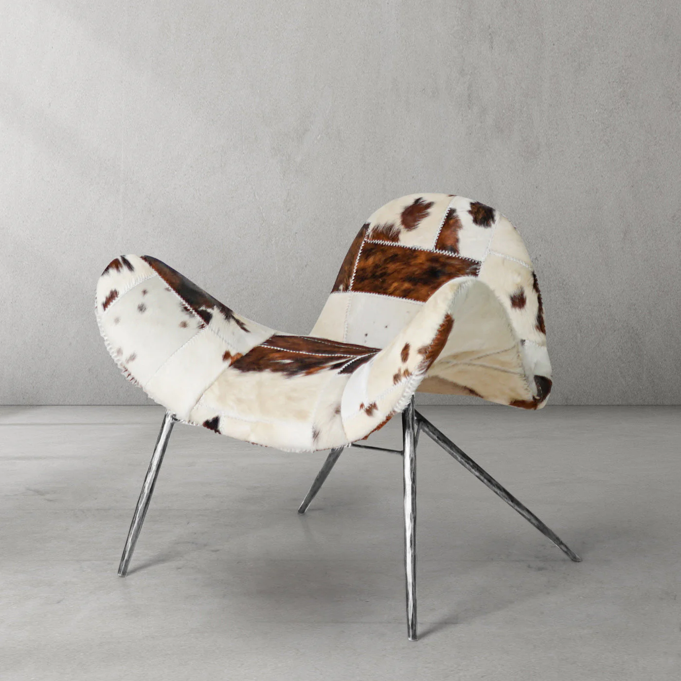 Hand-Forged Metal Milk Coffee Fur Lounge Chair - Image 21