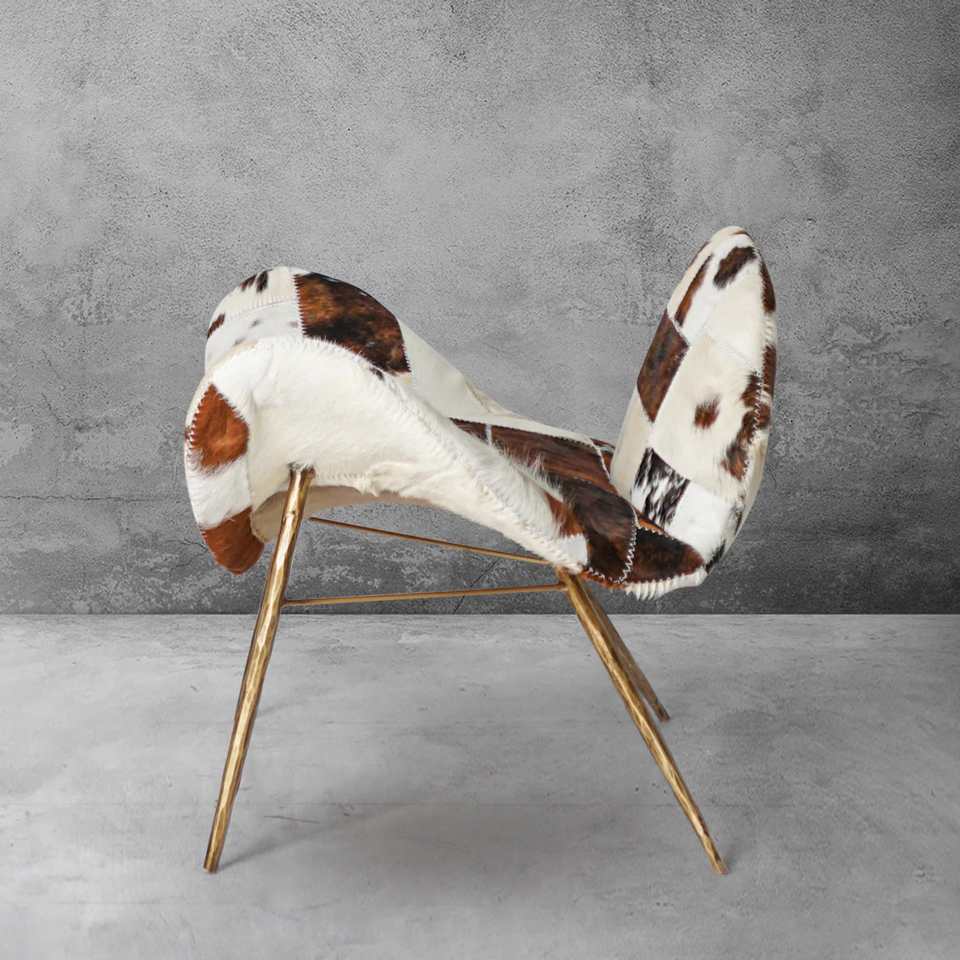 Hand-Forged Metal Milk Coffee Fur Lounge Chair - Image 4