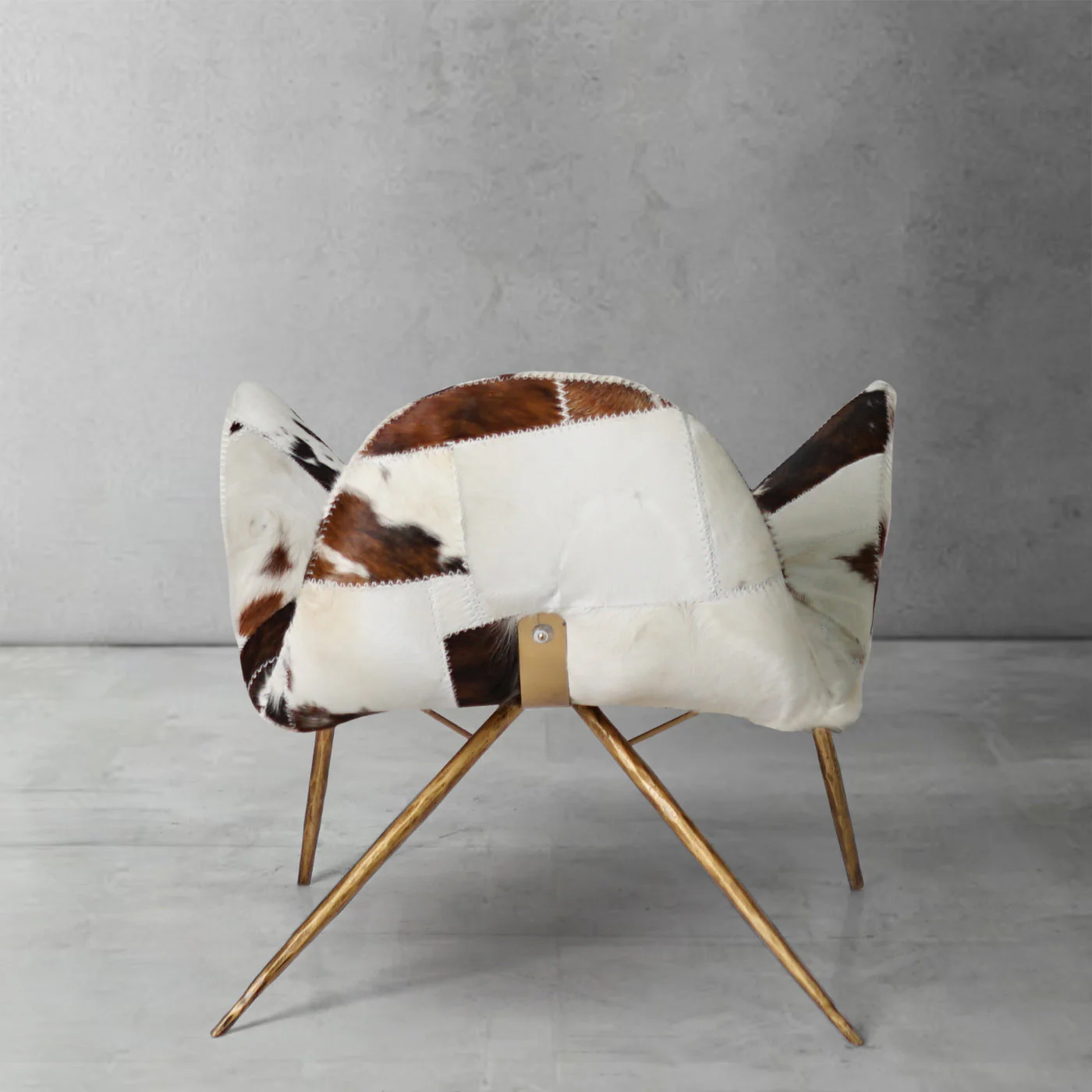 Hand-Forged Metal Milk Coffee Fur Lounge Chair - Image 5