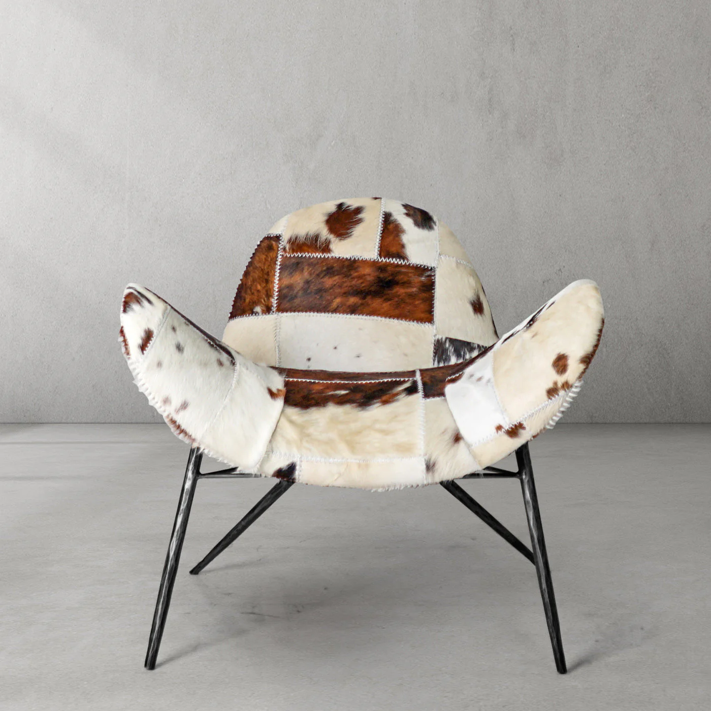 Hand-Forged Metal Milk Coffee Fur Lounge Chair - Image 7