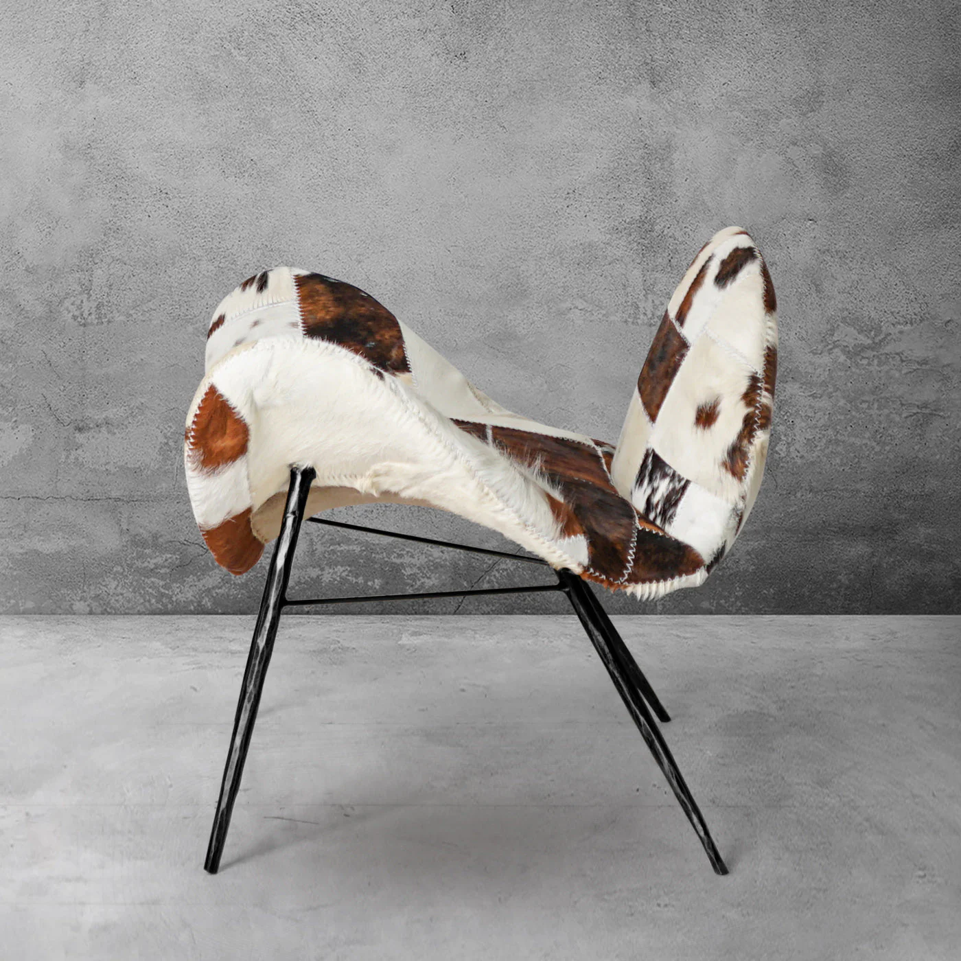Hand-Forged Metal Milk Coffee Fur Lounge Chair - Image 9