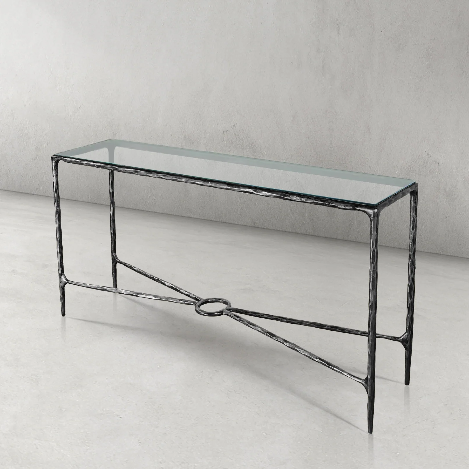 Hand-Forged Metal Rectangle Glass Console Table 60" 72" - Image 6