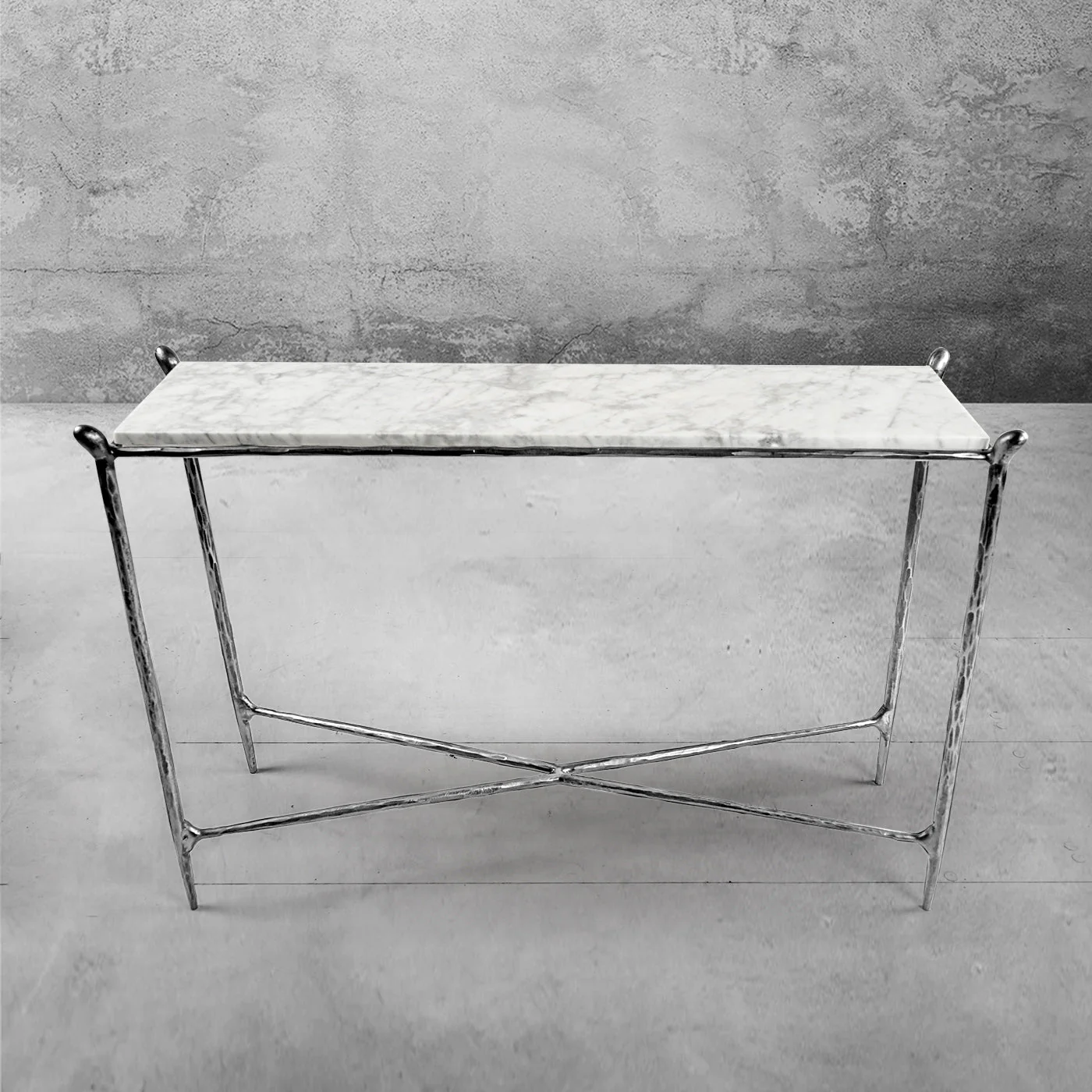 Hand-Forged Metal Rectangle Horn Marble Console Table - Image 13