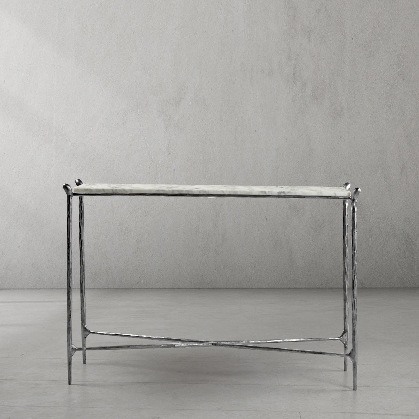 Hand-Forged Metal Rectangle Horn Marble Console Table - Image 14