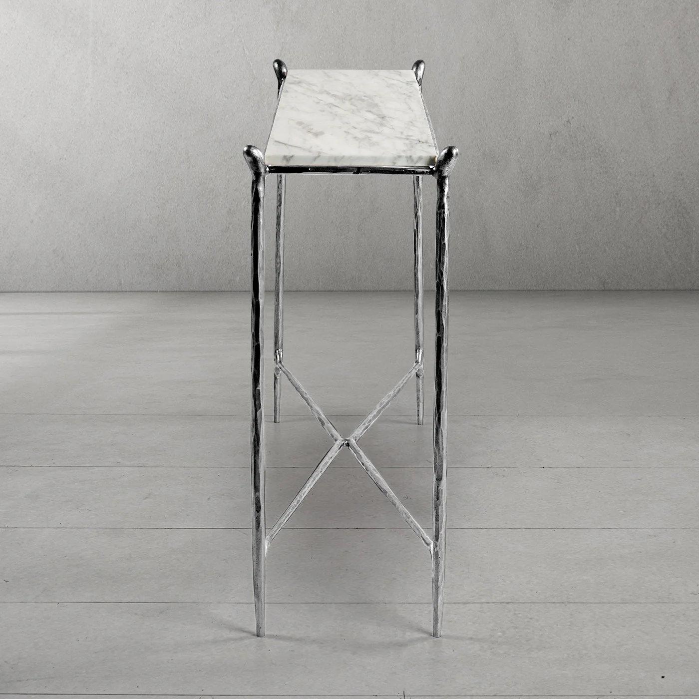 Hand-Forged Metal Rectangle Horn Marble Console Table - Image 15