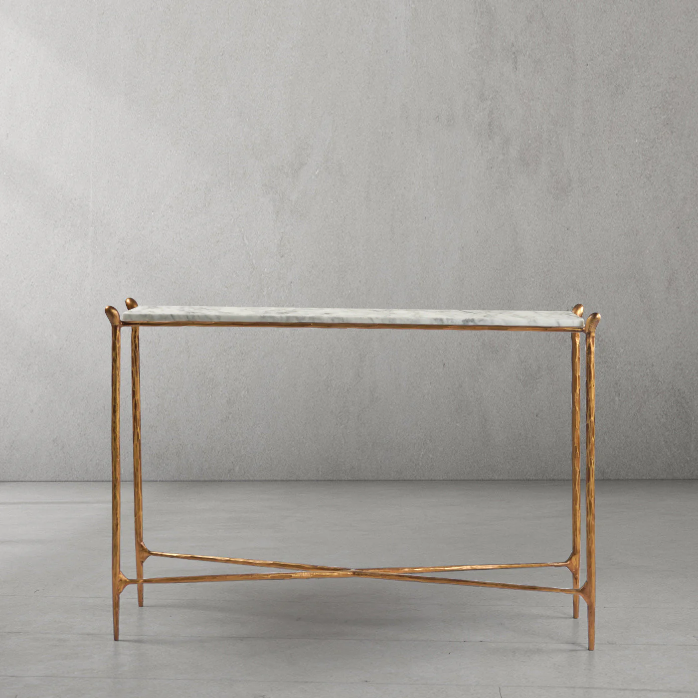 Hand-Forged Metal Rectangle Horn Marble Console Table - Image 2