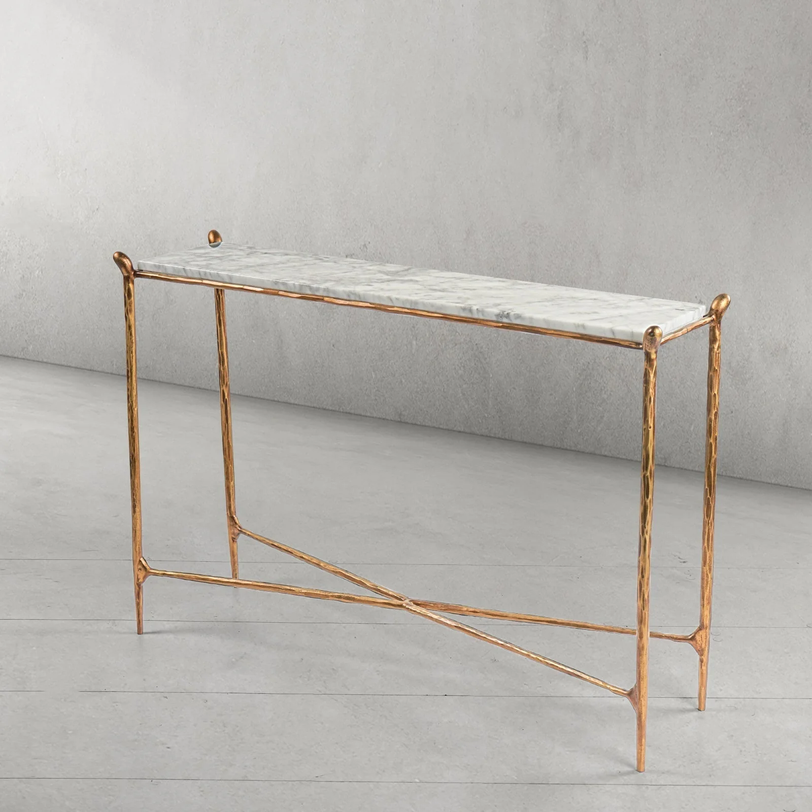 Hand-Forged Metal Rectangle Horn Marble Console Table - Image 21