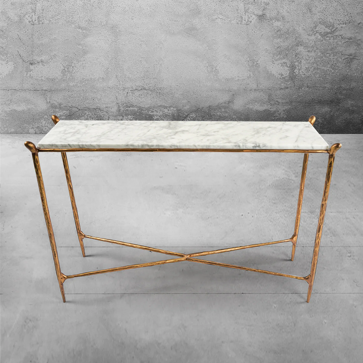Hand-Forged Metal Rectangle Horn Marble Console Table - Image 3
