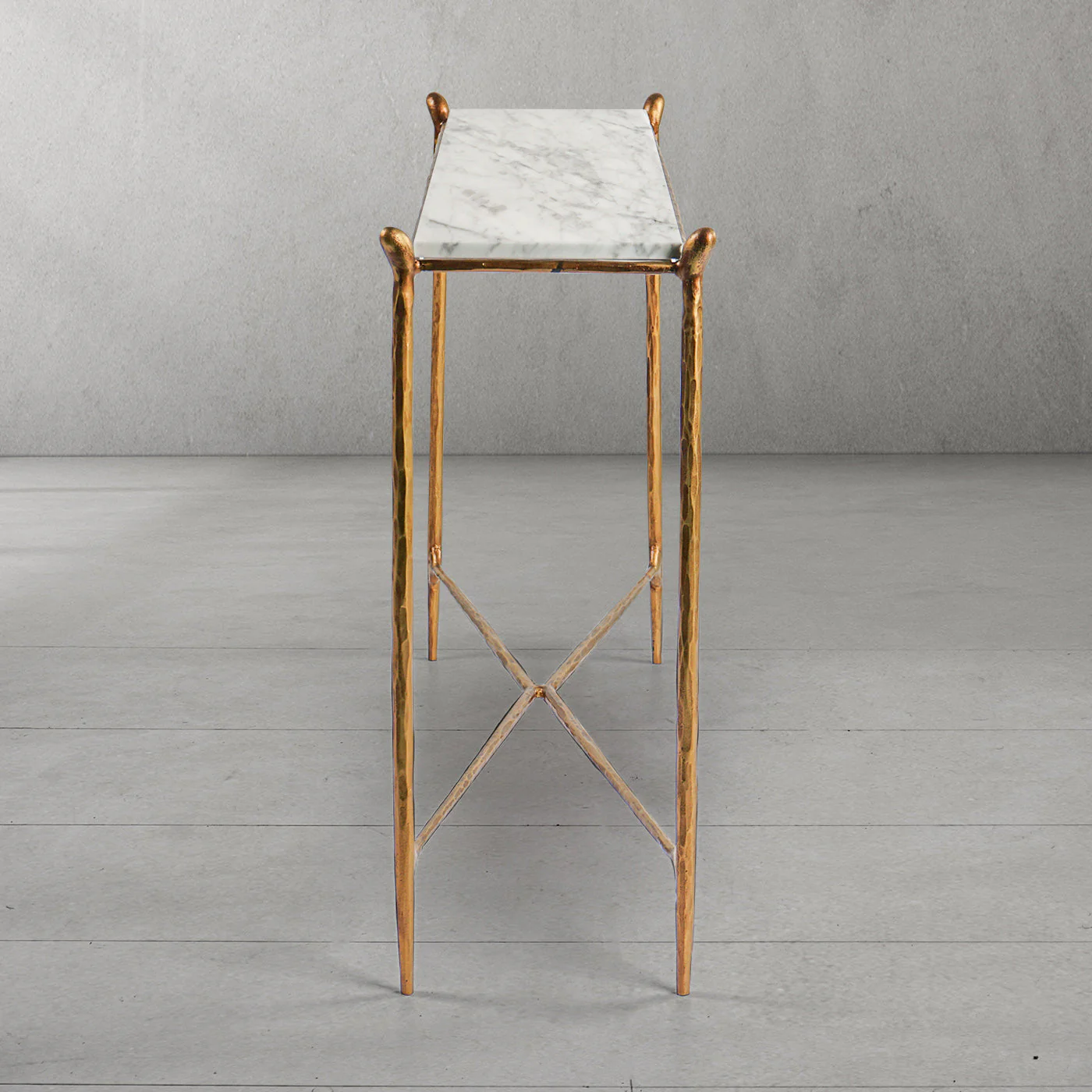 Hand-Forged Metal Rectangle Horn Marble Console Table - Image 4