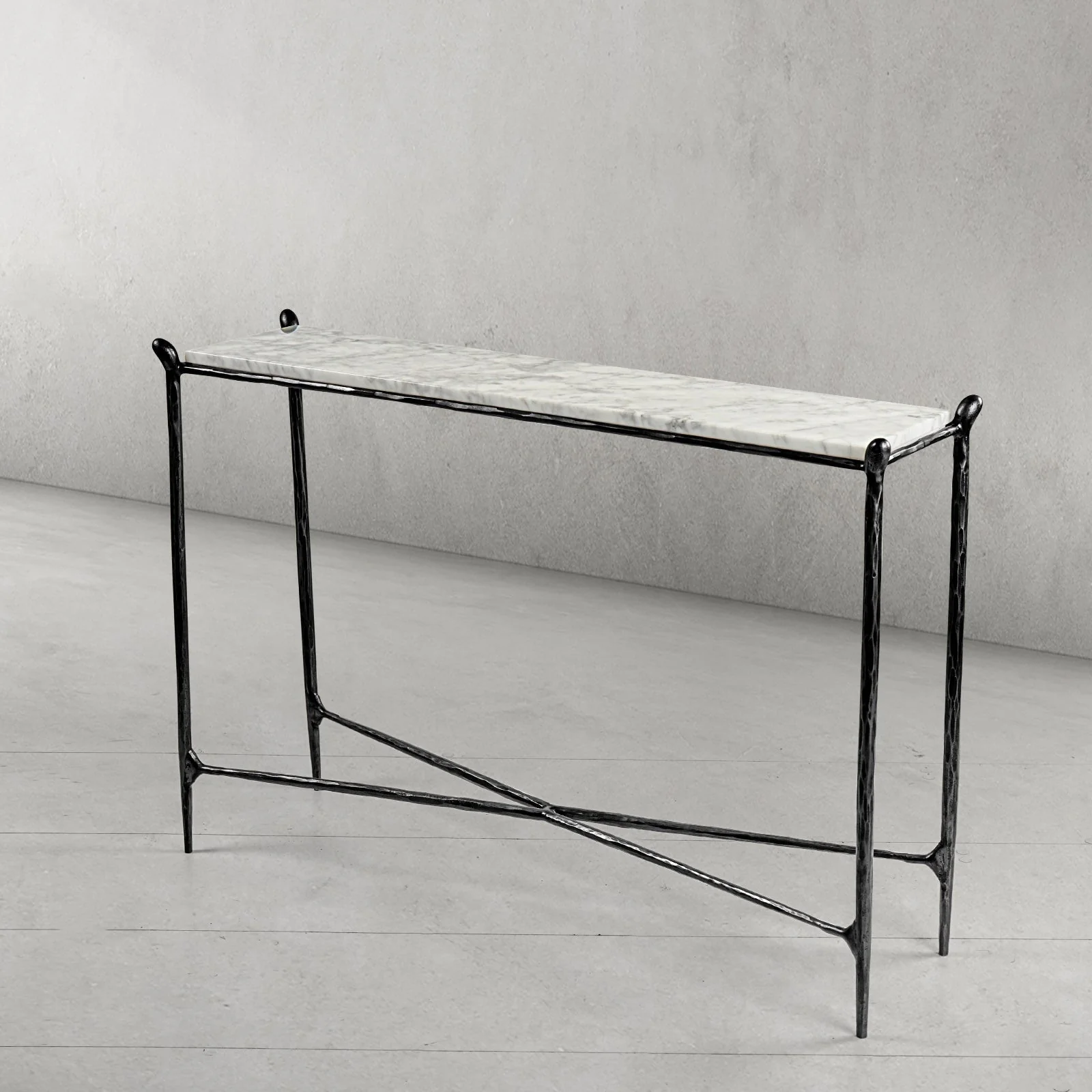 Hand-Forged Metal Rectangle Horn Marble Console Table - Image 6