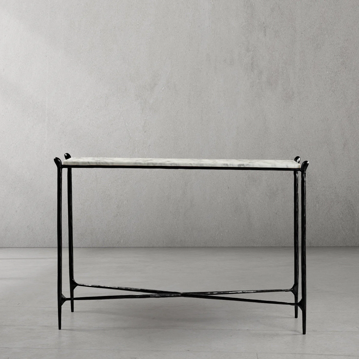 Hand-Forged Metal Rectangle Horn Marble Console Table - Image 7