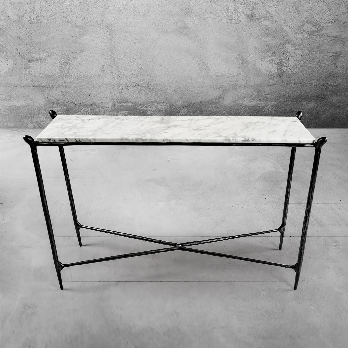 Hand-Forged Metal Rectangle Horn Marble Console Table - Image 8