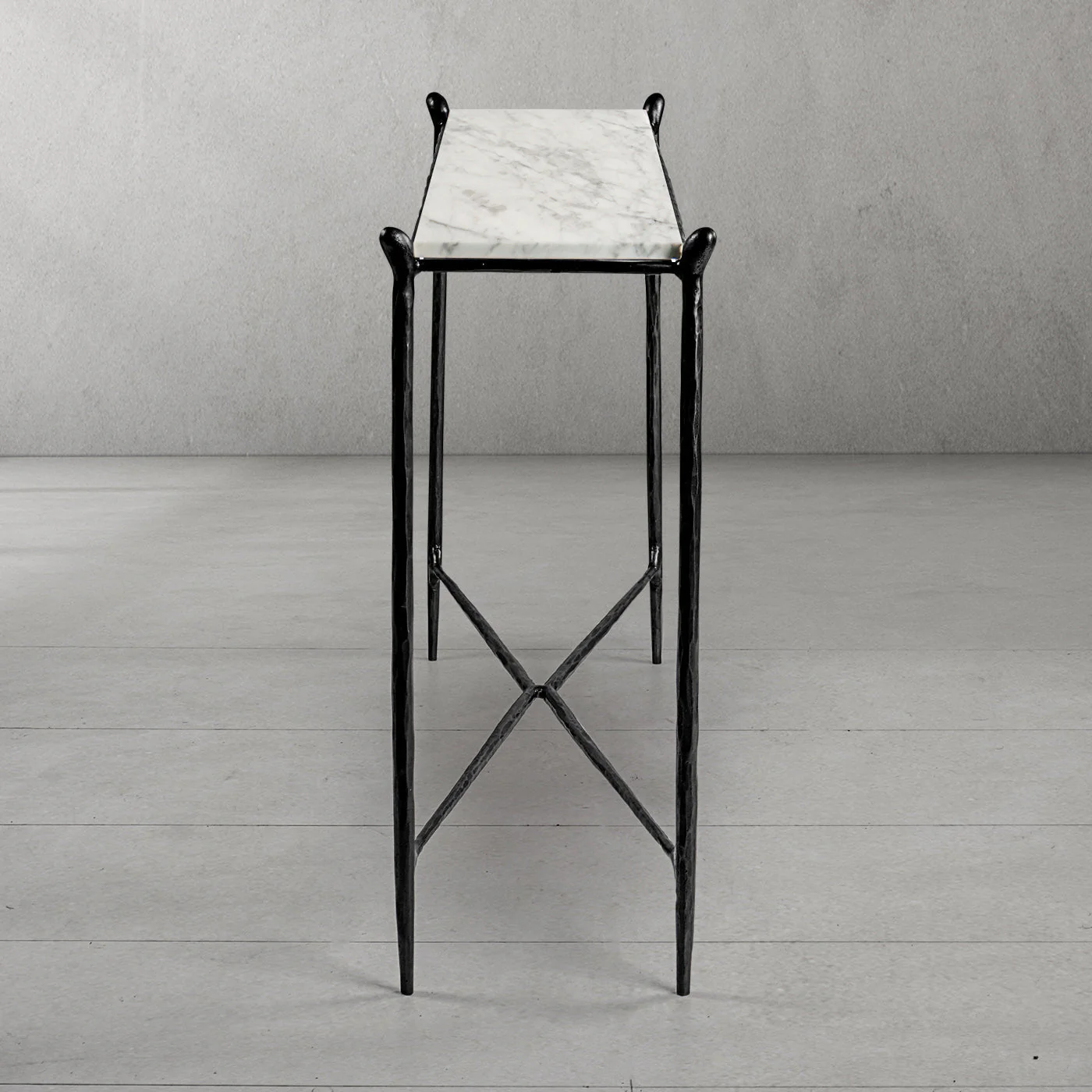 Hand-Forged Metal Rectangle Horn Marble Console Table - Image 9