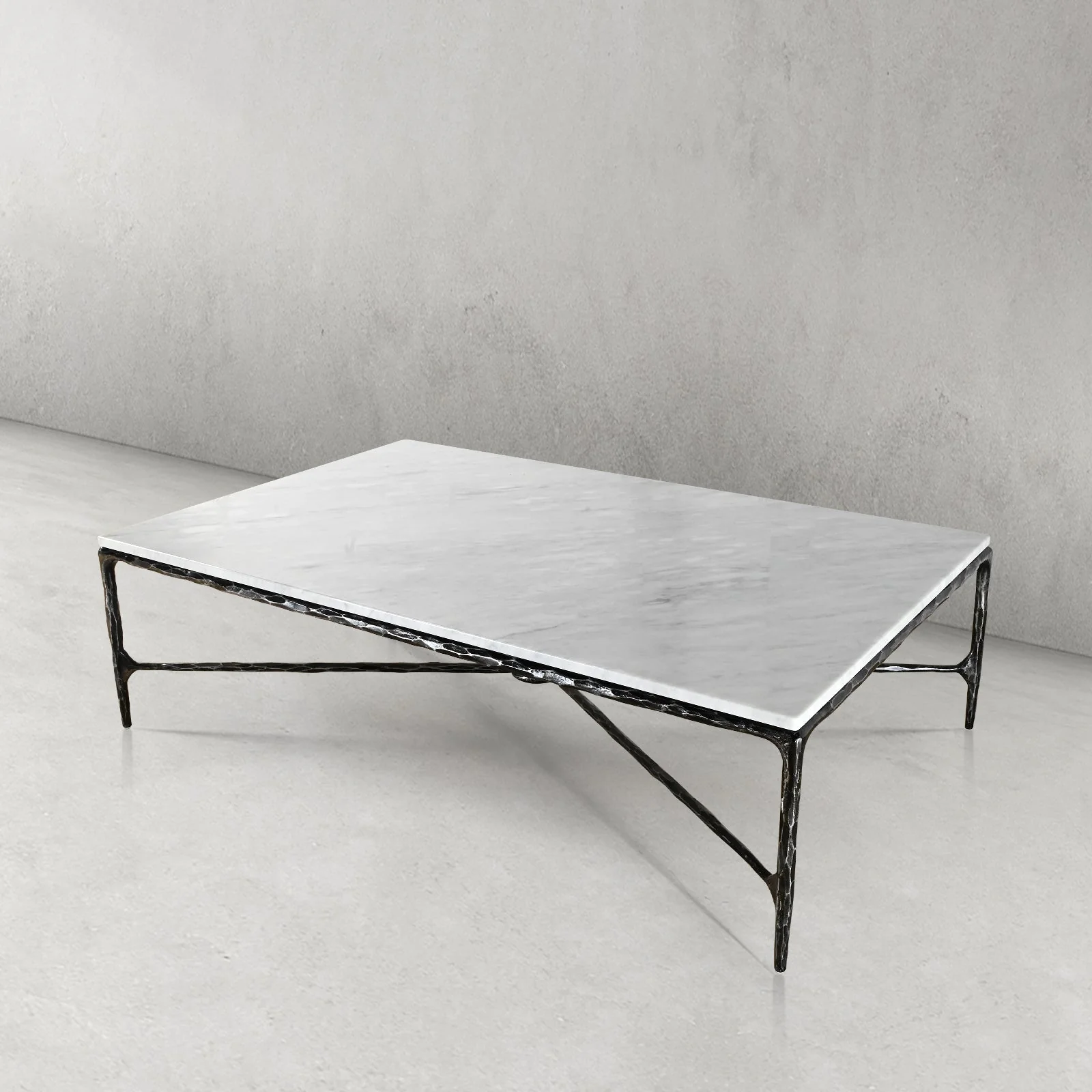 Hand-Forged Metal Rectangle Marble Coffee Table - Image 16