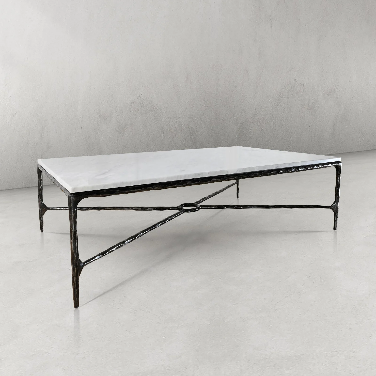 Hand-Forged Metal Rectangle Marble Coffee Table - Image 19