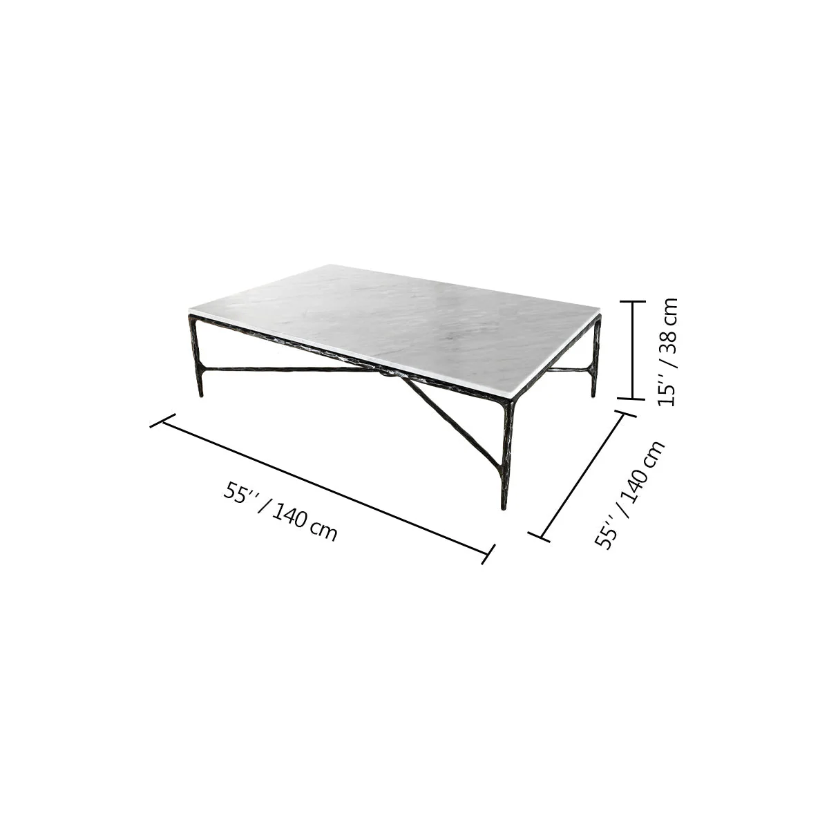 Hand-Forged Metal Rectangle Marble Coffee Table - Image 24