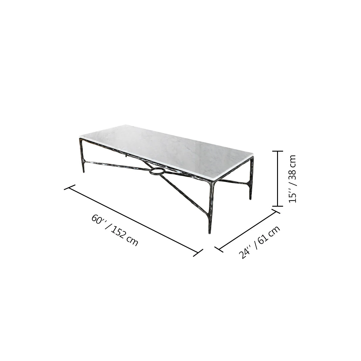 Hand-Forged Metal Rectangle Marble Coffee Table - Image 25