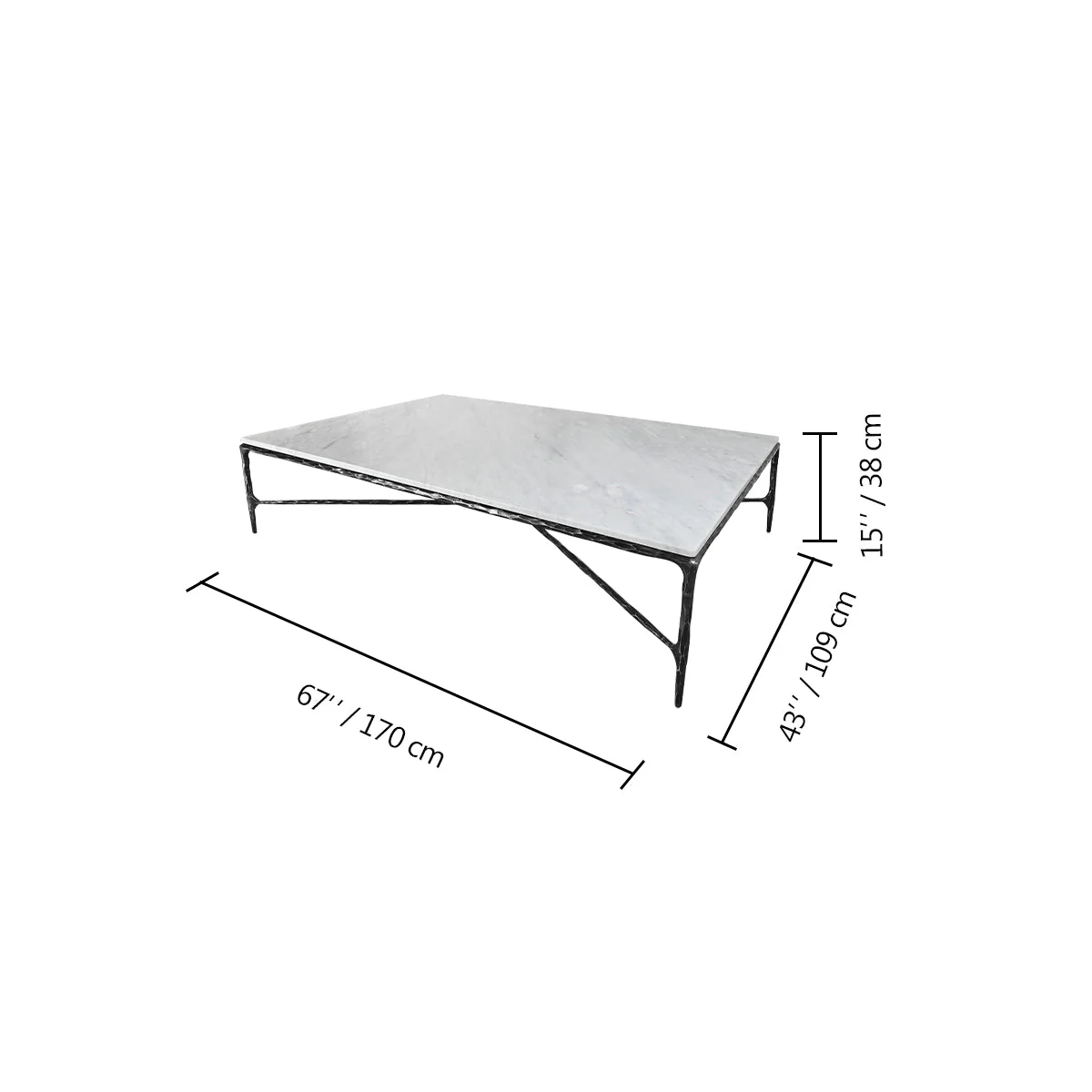 Hand-Forged Metal Rectangle Marble Coffee Table - Image 26