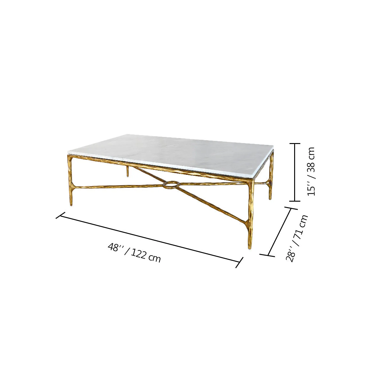 Hand-Forged Metal Rectangle Marble Coffee Table - Image 27