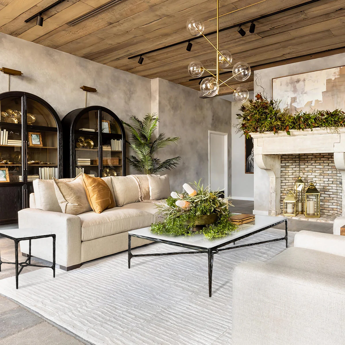 Hand-Forged Metal Rectangle Marble Coffee Table - Image 4