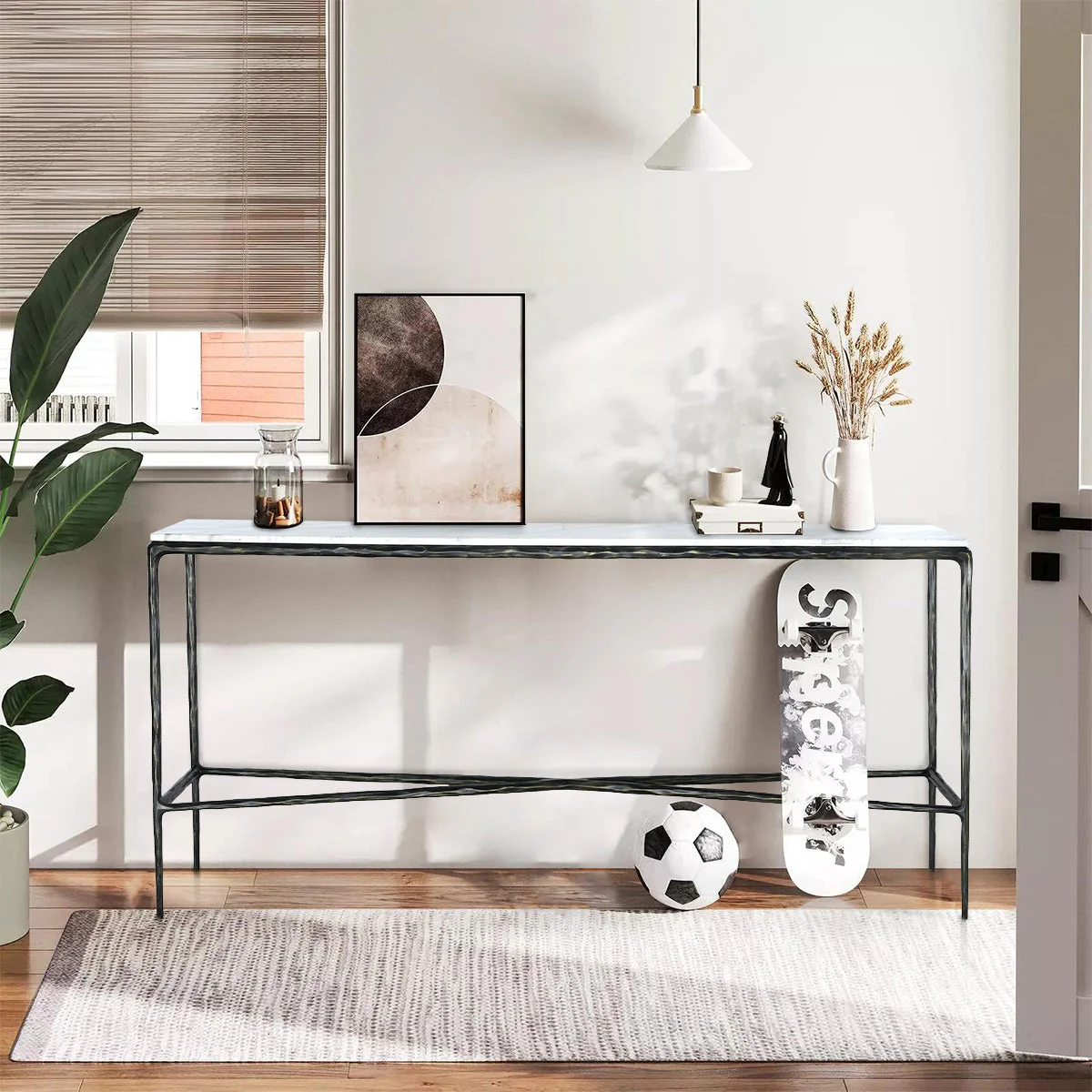 Hand-Forged Metal Rectangle Marble Console Table 60" 72" - Image 11