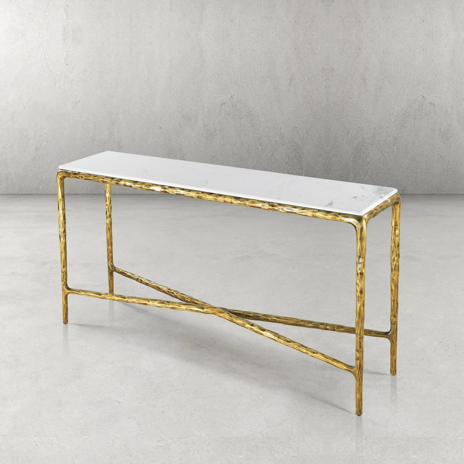 Hand-Forged Metal Rectangle Marble Console Table 60" 72" - Image 2