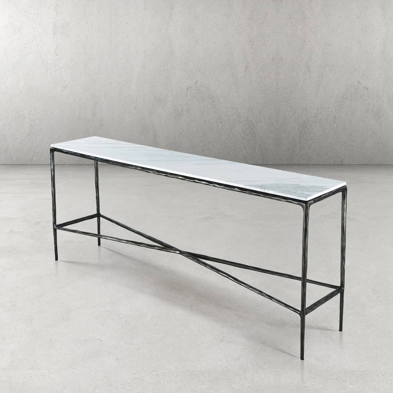 Hand-Forged Metal Rectangle Marble Console Table 60" 72" - Image 4