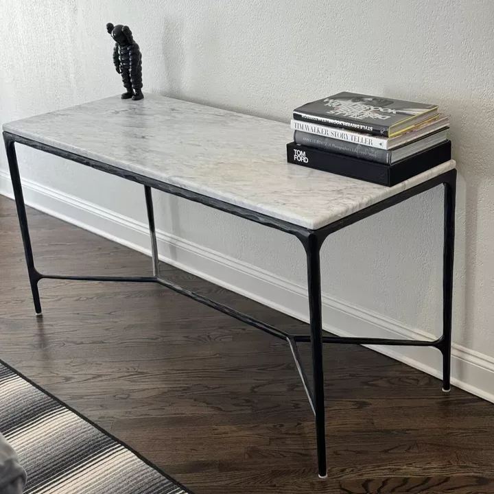 Hand-Forged Metal Rectangle Marble Console Table 60" 72" - Image 7