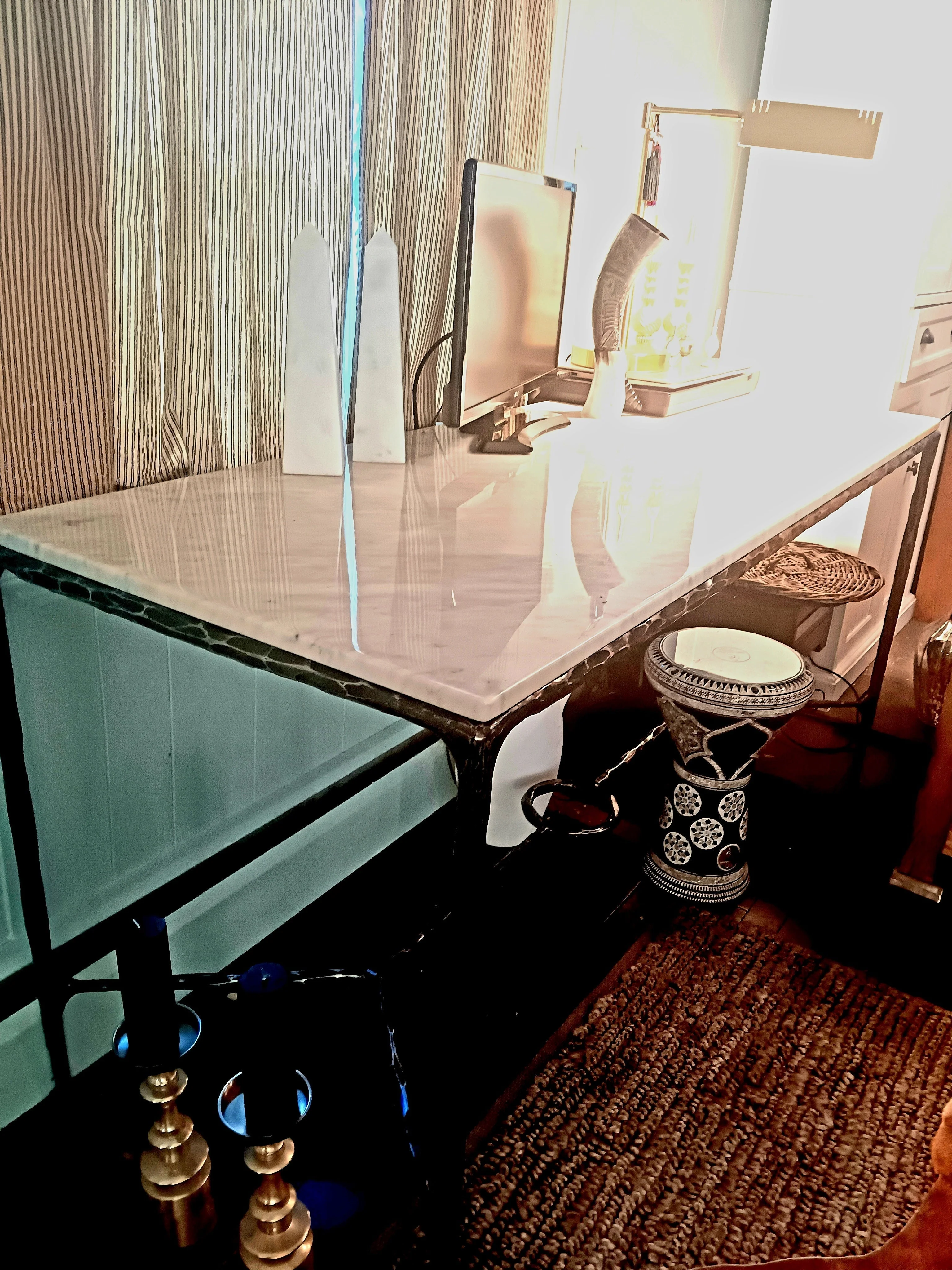 Hand-Forged Metal Rectangle Marble Desk - Image 11