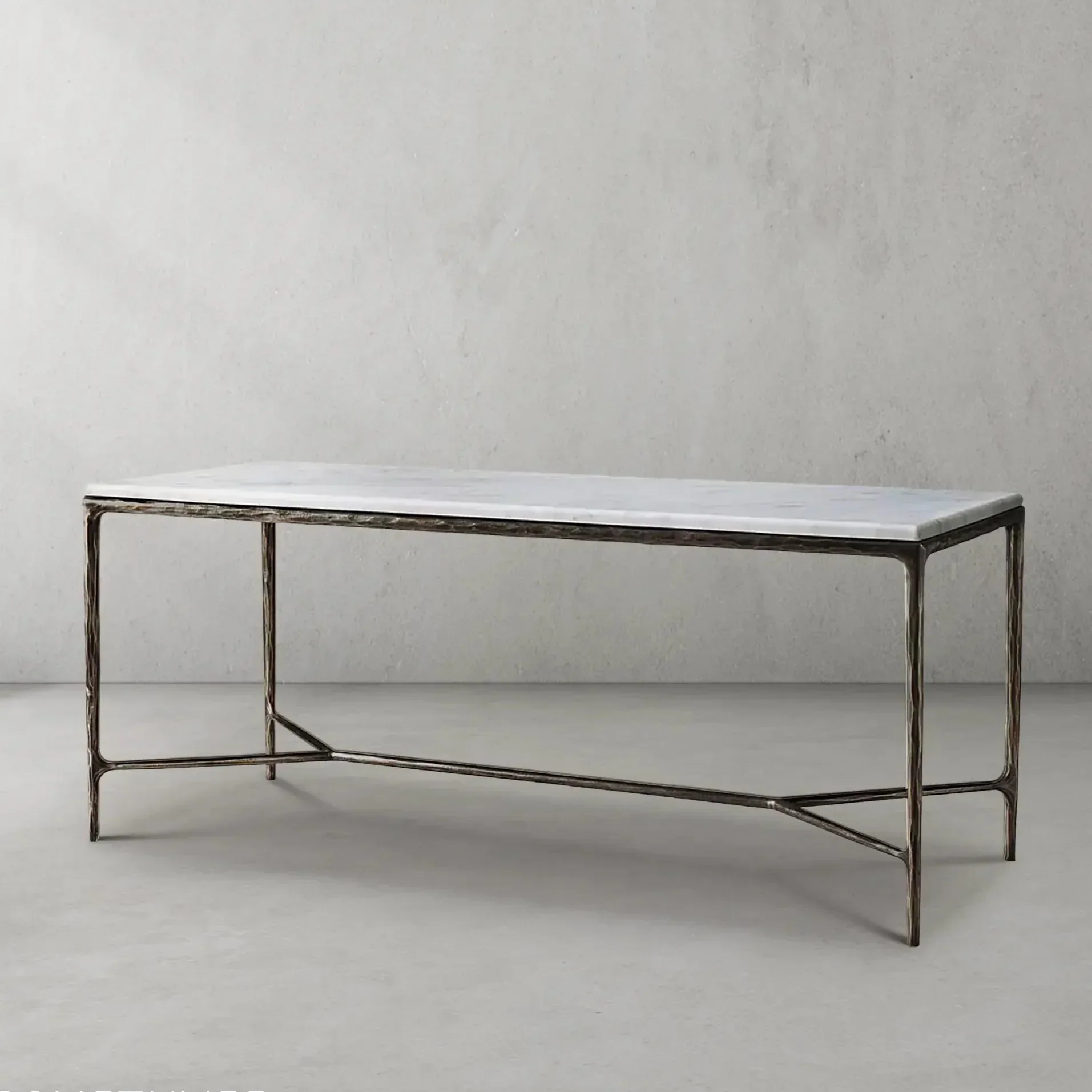 Hand-Forged Metal Rectangle Marble Desk - Image 18
