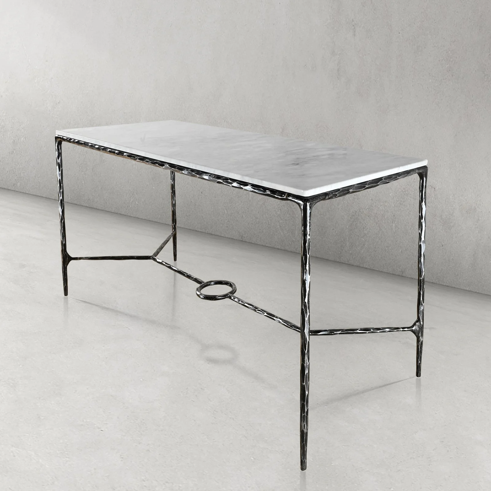 Hand-Forged Metal Rectangle Marble Desk - Image 4
