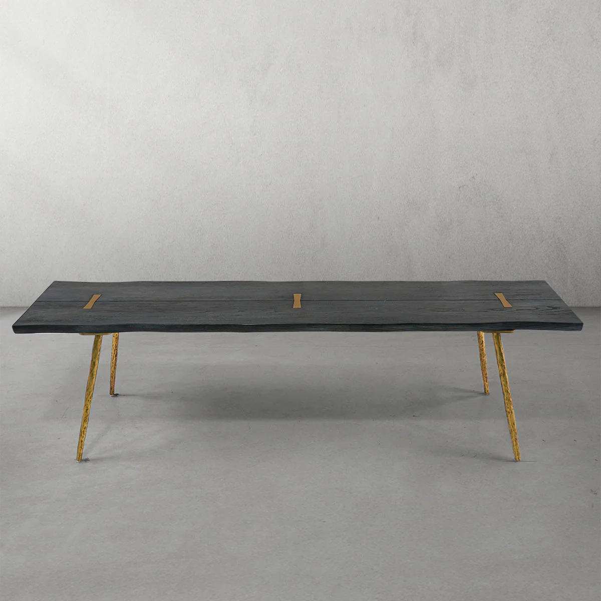 Hand-Forged Metal Retro Copper Frame Solid Wood Dining Bench - Image 10