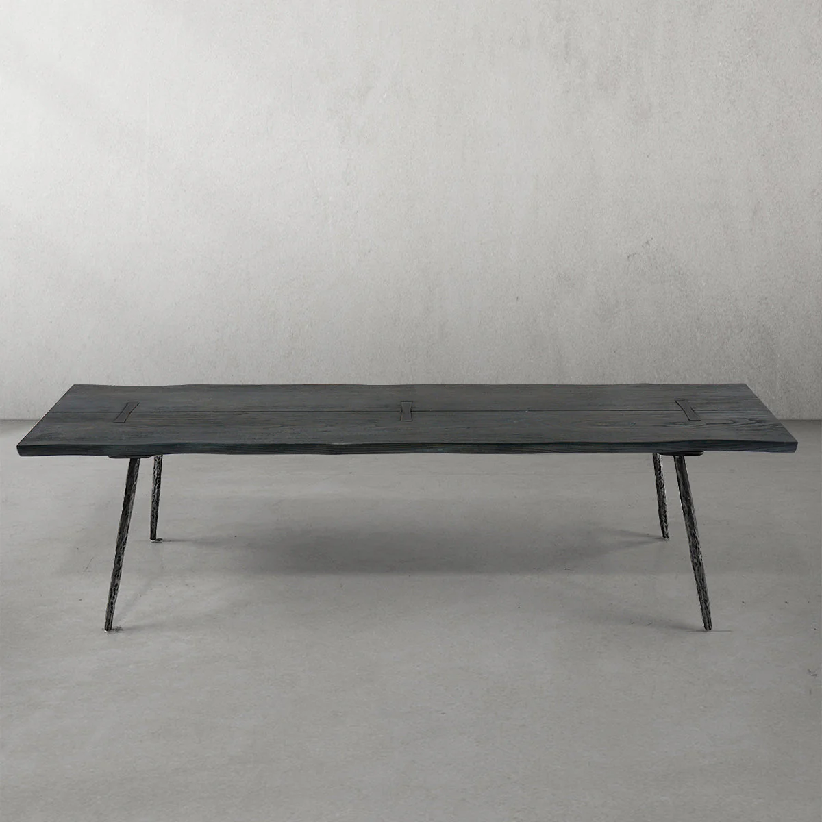 Hand-Forged Metal Retro Copper Frame Solid Wood Dining Bench - Image 11