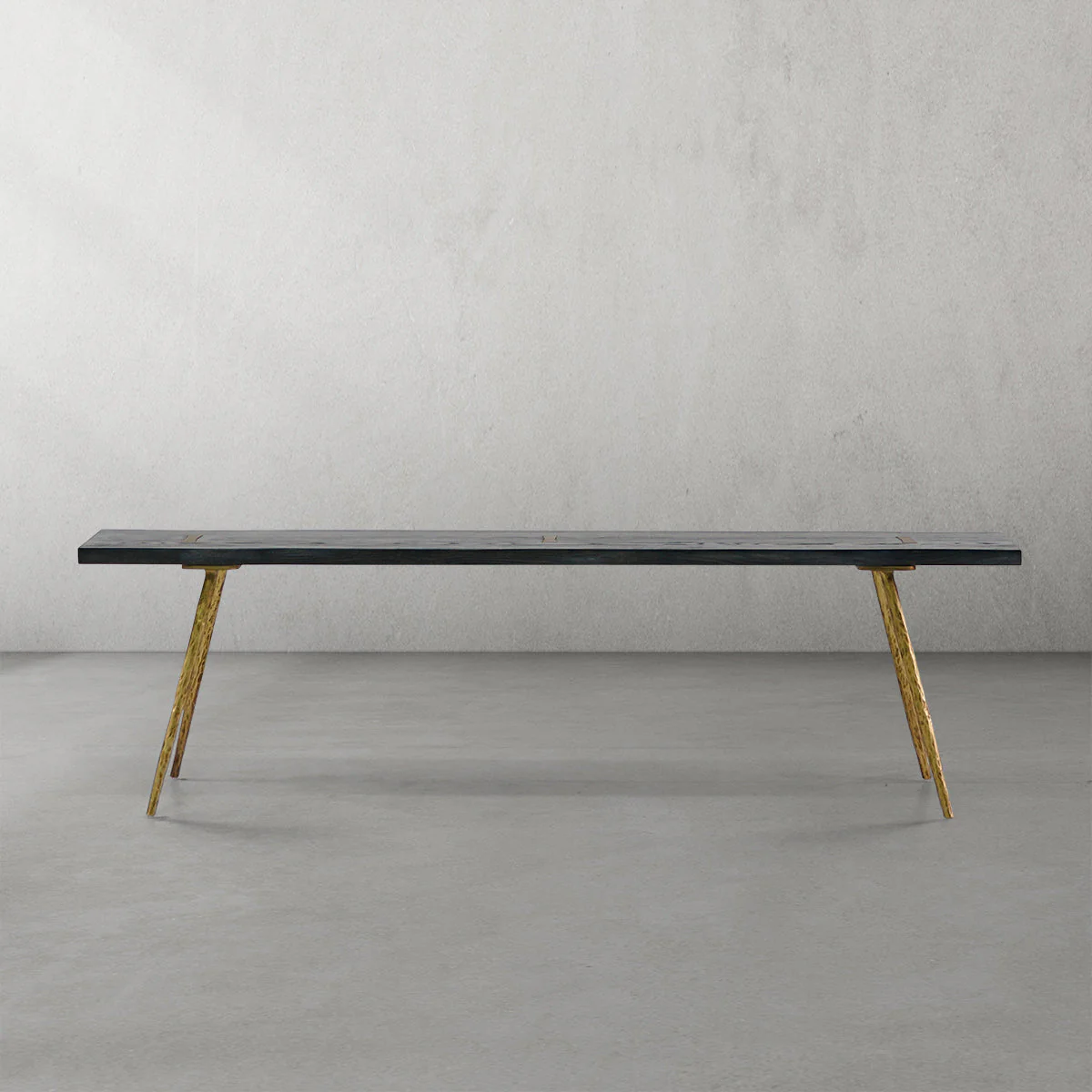 Hand-Forged Metal Retro Copper Frame Solid Wood Dining Bench - Image 3