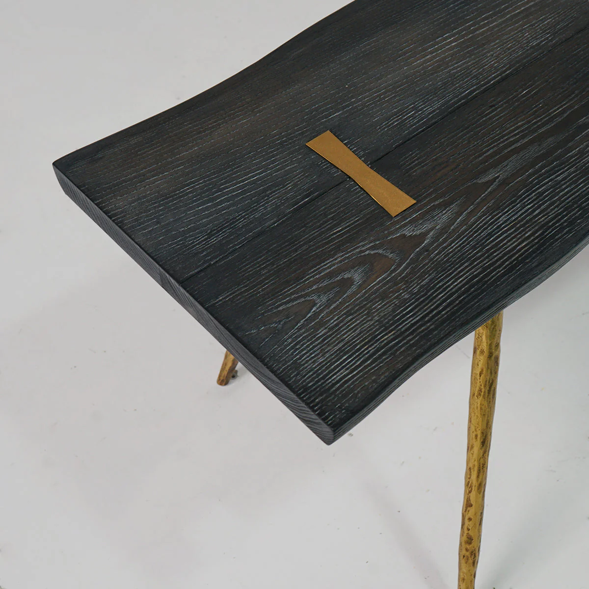Hand-Forged Metal Retro Copper Frame Solid Wood Dining Bench - Image 6