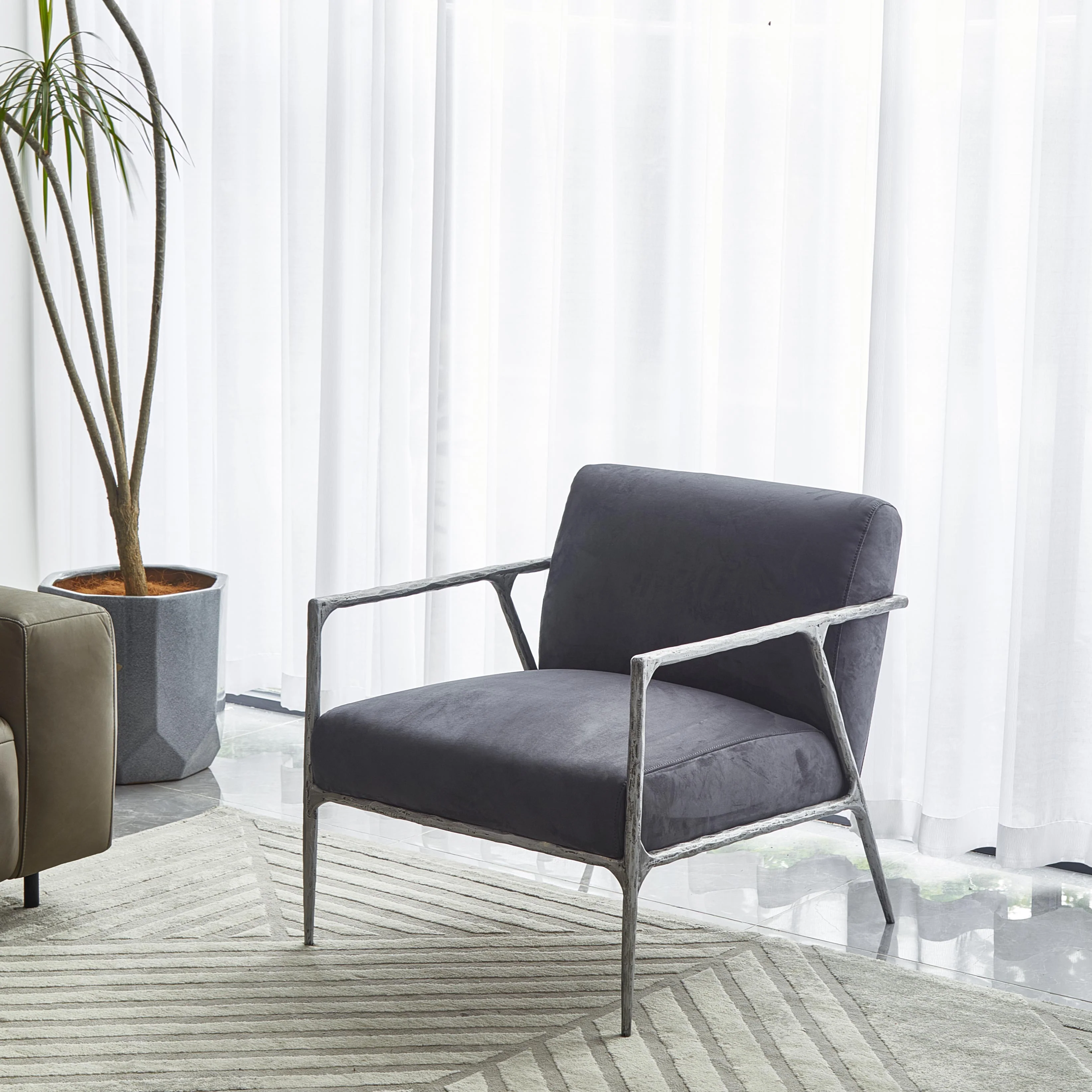 Hand-Forged Metal Retro Silver Iron Frame Track Armchair - Image 21
