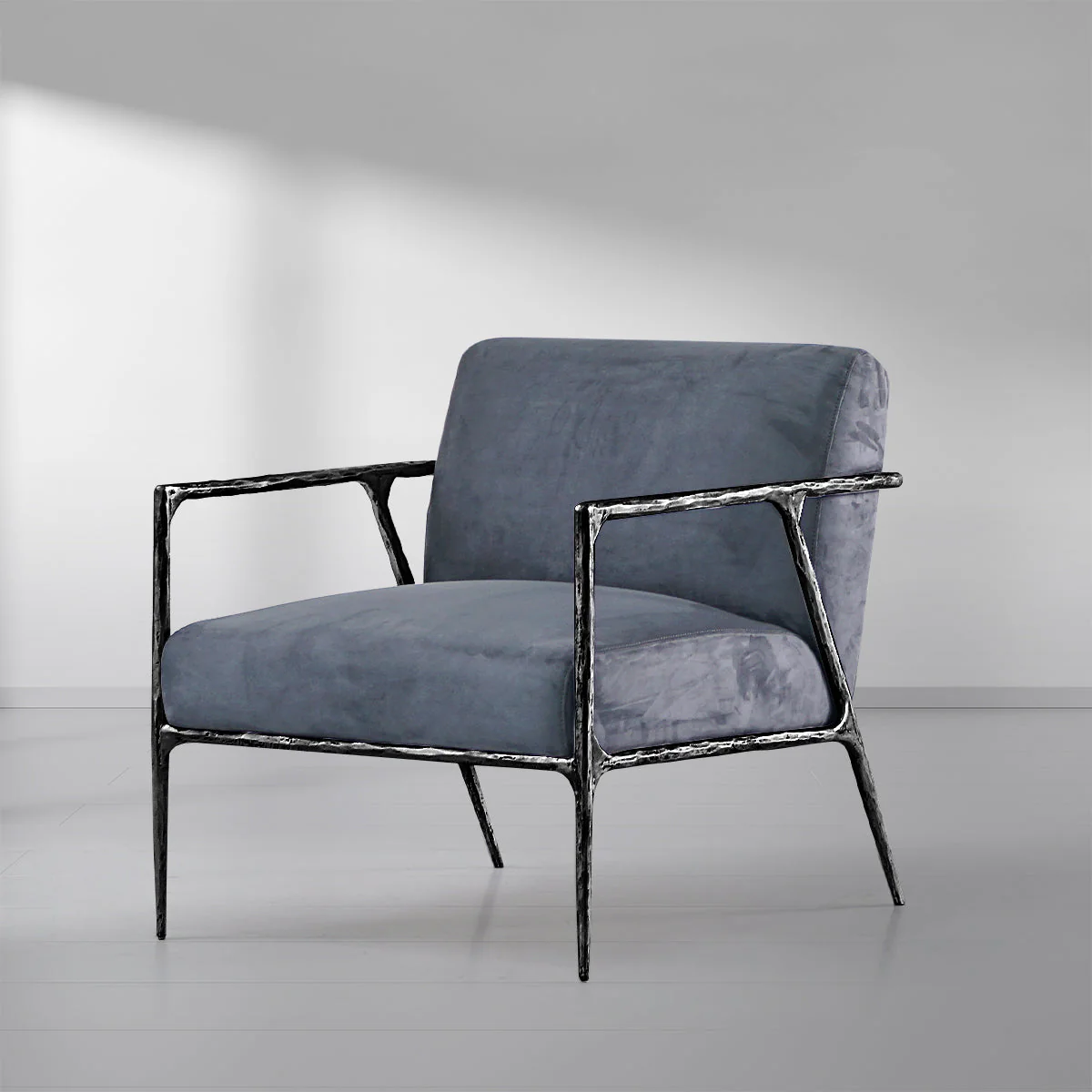 Hand-Forged Metal Retro Silver Iron Frame Track Armchair - Image 23