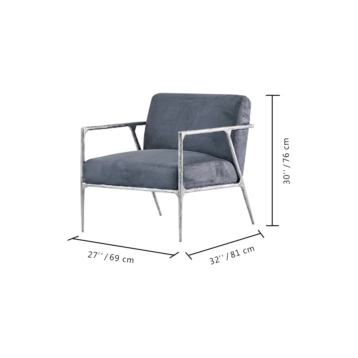 Hand-Forged Metal Retro Silver Iron Frame Track Armchair - Image 5