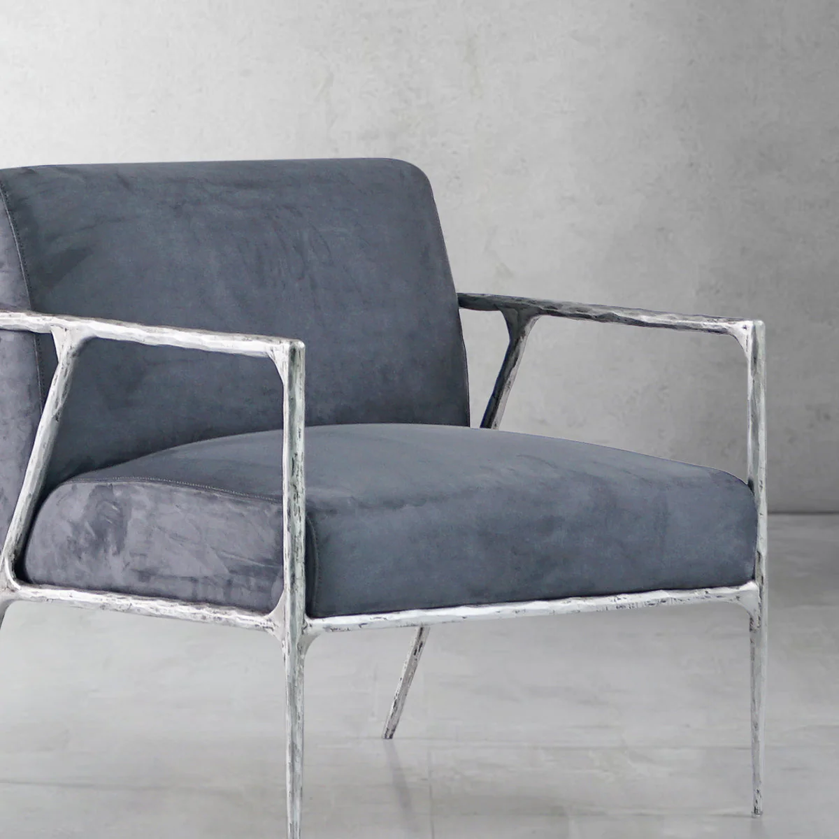 Hand-Forged Metal Retro Silver Iron Frame Track Armchair - Image 7