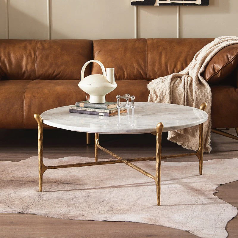 Hand-Forged Metal Round  Horn Marble Coffee Table & Side Table - Image 4