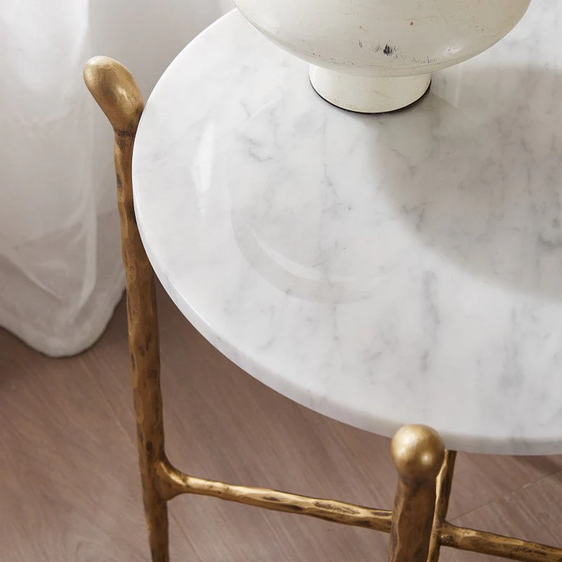 Hand-Forged Metal Round  Horn Marble Coffee Table & Side Table - Image 5
