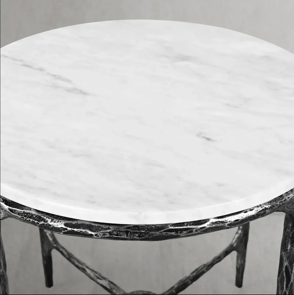 Hand-Forged Metal Round Marble Side Table 18" 22" - Image 11