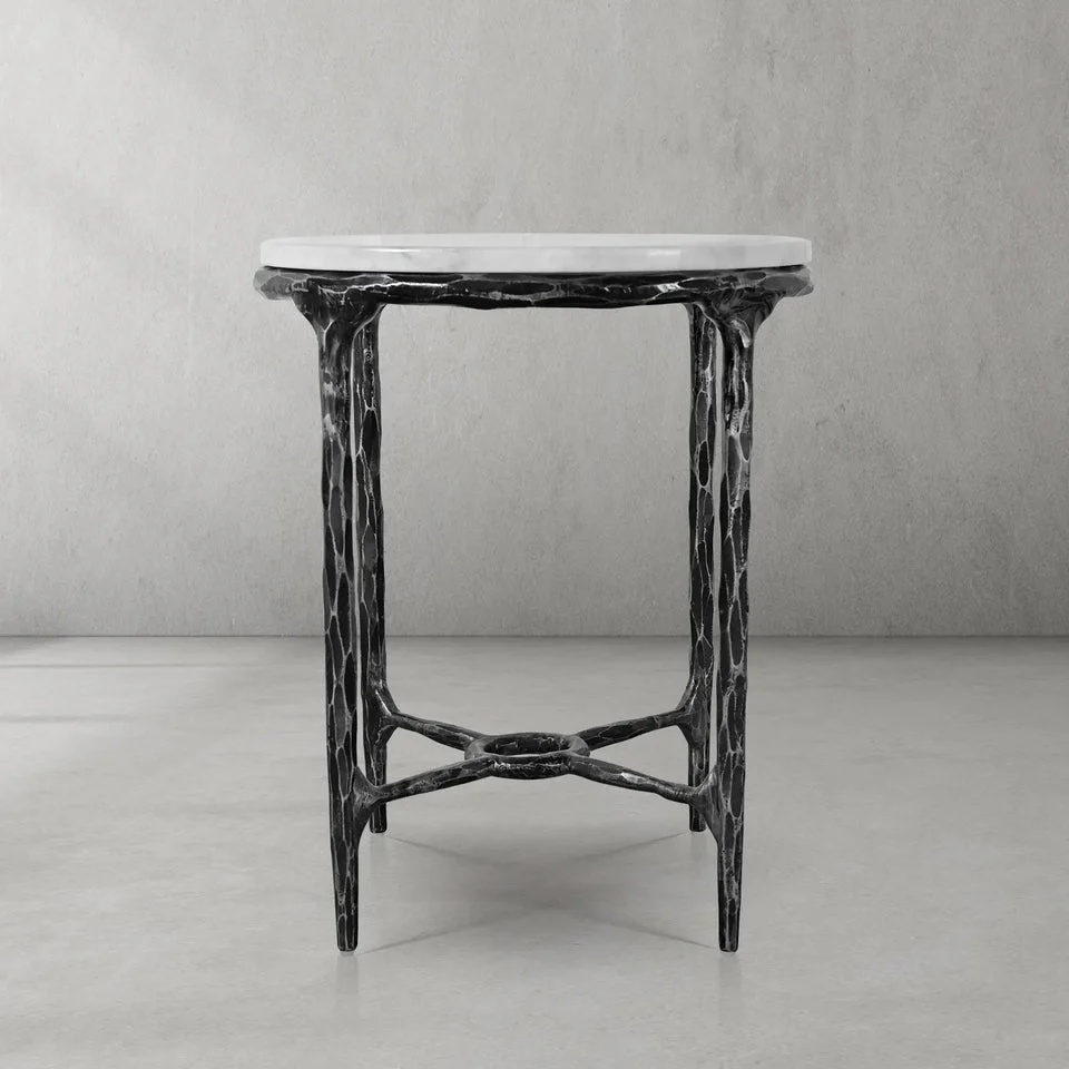 Hand-Forged Metal Round Marble Side Table 18" 22" - Image 24