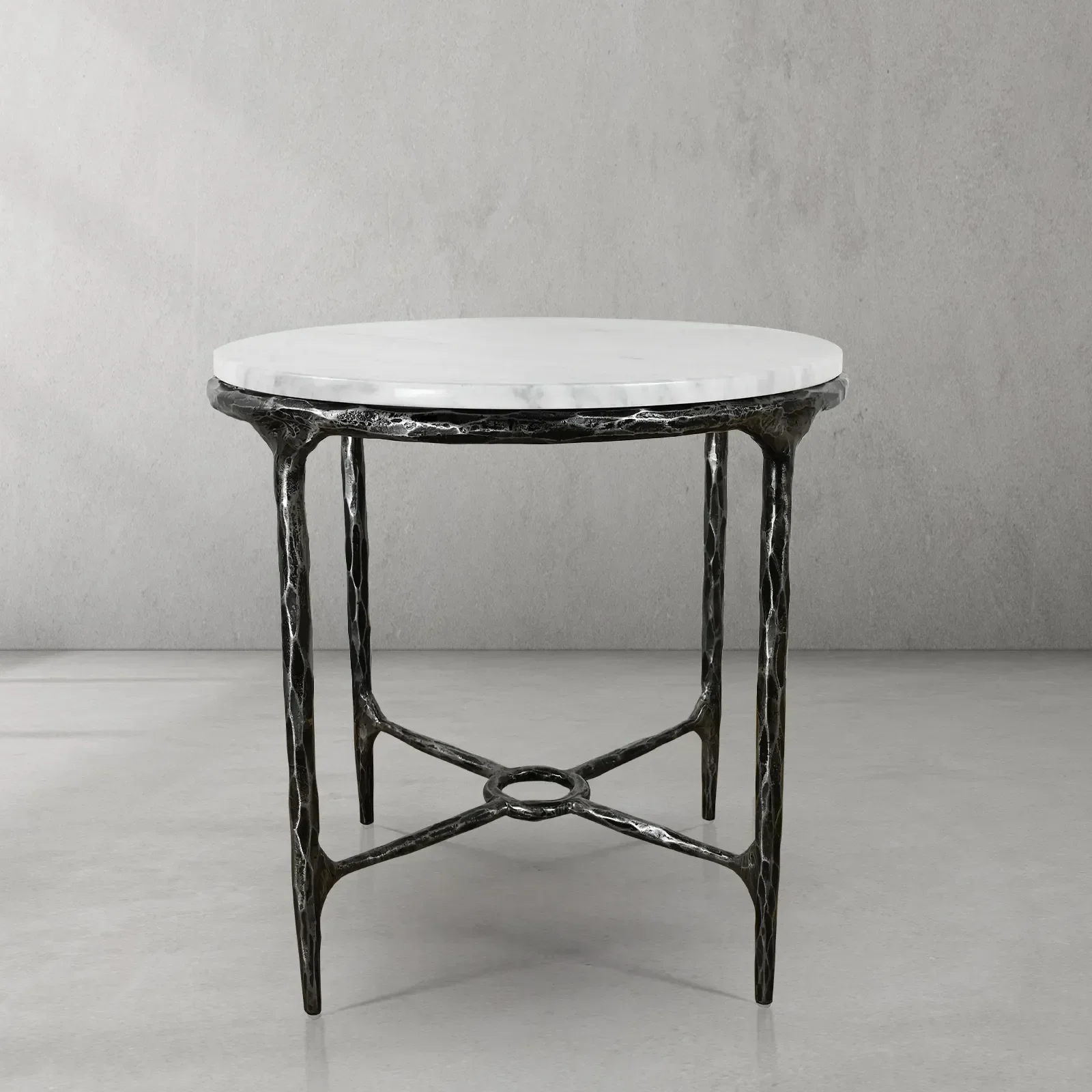 Hand-Forged Metal Round Marble Side Table 18" 22" - Image 25