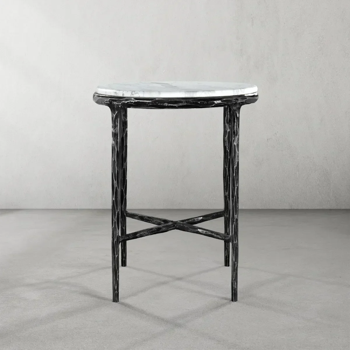 Hand-Forged Metal Round Marble Side Table 18" 22" - Image 7